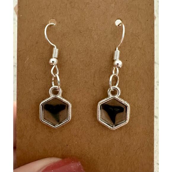 Pair of Authentic Shark Tooth Hex Earrings - Picture 2 of 2